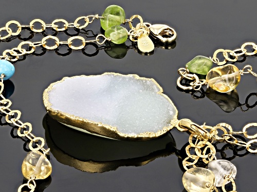 Drusy Enhancer & Multi-Gem 18k Gold Over Silver Double Strand Necklace - Size 18