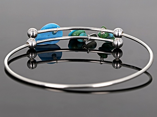Mixed Shapes Blue And Green Kingman Turquoise Silver Bangle Bracelet