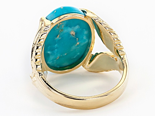 Tehya Oyama Turquoise™ 18x13mm Oval Sleeping Beauty Turquoise Solitaire 18K Gold Over Silver Ring - Size 8