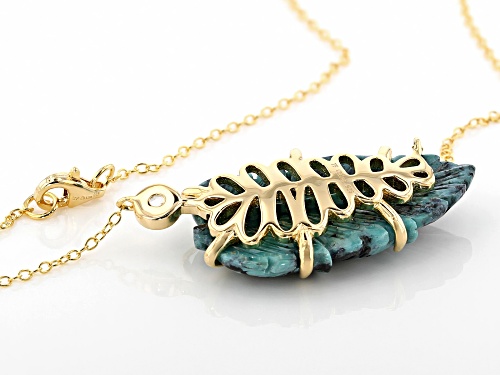 Tehya Oyama Turquoise™ Kingman Turquoise Leaf & .16ct White Topaz 18K Gold Over Silver Necklace - Size 18