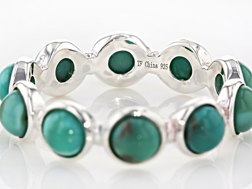 Tehya Oyama Turquoise™ 4mm Round Cabochon Green Kingman Turquoise Silver Eternity Band Ring - Size 9