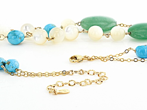 Tehya Oyama Turquoise™ Turquoise, Mother of Pearl & Green Chalcedony 18K Gold Over Silver Necklace - Size 18