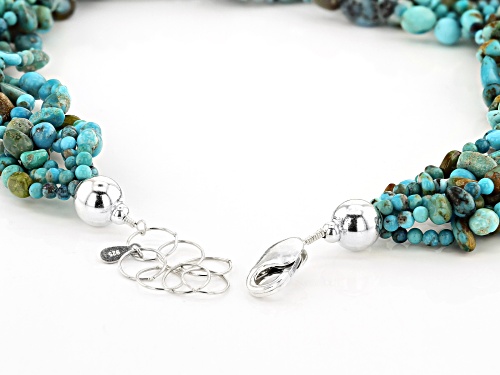 Teyha Oyama Turquoise™ Mixed MM Kingman Turquoise With Matrix Nugget Silver Braided Necklace - Size 18