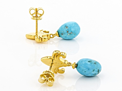 8-10mm Off Round Sleeping Beauty Turquoise 18K Gold Over Silver Earrings