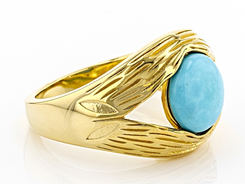 9mm Round Sleeping Beauty Turquoise Solitaire 18K Gold Over Silver Ring - Size 7
