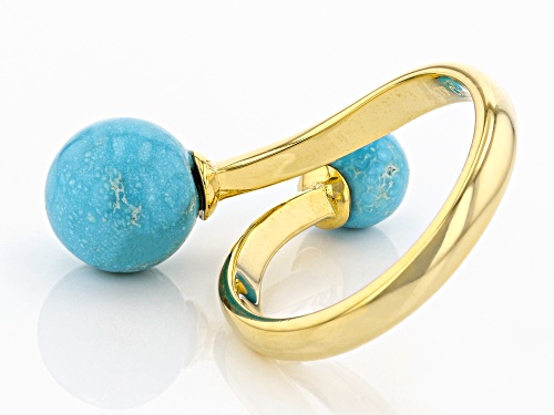 7-9mm Off Round Sleeping Beauty Turquoise 18K Gold Over Silver Bypass Ring - Size 7