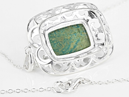 14x10mm Square Cushion Green Kingman Turquoise Silver Pendant With Chain