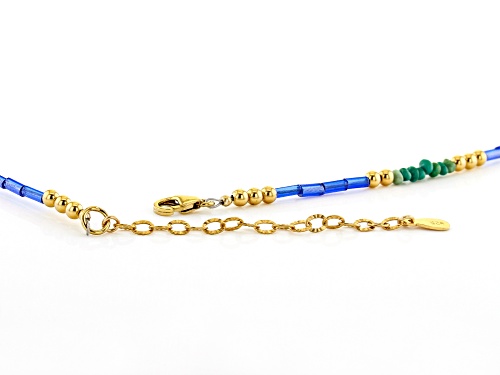 Tehya Oyama Turquoise™ Green Kingman Turquoise, Blue Glass, 18k Gold Over Silver Bead Necklace - Size 18
