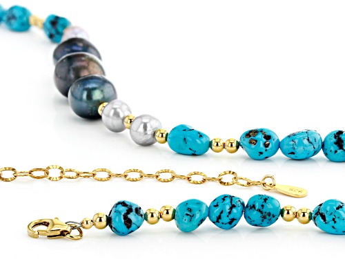 Tehya Oyama Turquoise™ Turquoise, Cultured Freshwater Pearl 18k Gold Over Silver Bead Necklace - Size 18