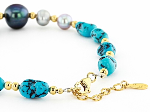 Tehya Oyama Turquoise™ Turquoise, Cultured Freshwater Pearl 18k Gold Over Silver Bead bracelet - Size 7.5