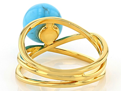 9-10mm Round Sleeping Beauty Turquoise 18K Gold Over Silver Ring - Size 9