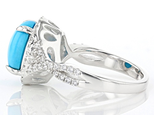 9x11mm Sleeping Beauty Turquoise, 0.4ctw Cubic Zirconia Sterling Silver Ring - Size 9