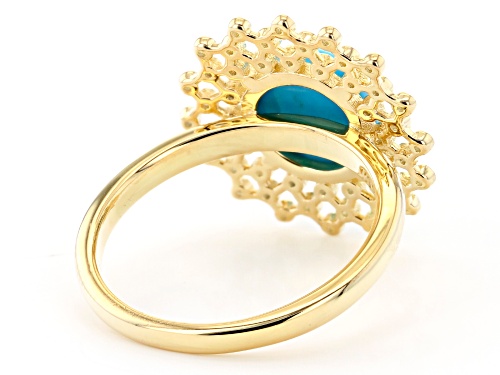 Sleeping Beauty   Turquoise & Cubic Zirconia 18k Gold Over Silver Ring - Size 7
