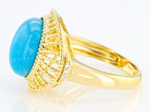 Blue Kingman Turquoise & Cubic Zirconia 18K Gold Over Silver Ring - Size 7