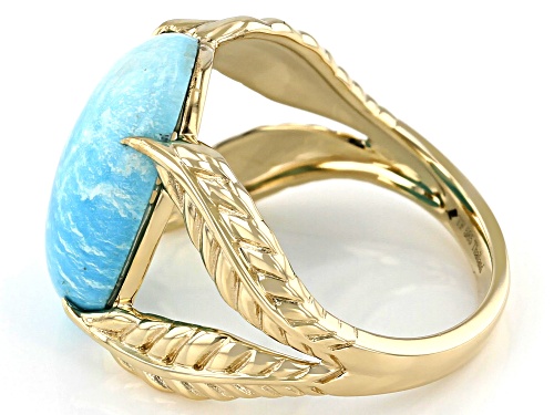 12x16mm Sleeping Beauty Turquoise 14k Yellow Gold  Leaf Ring - Size 6