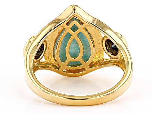 Sleeping Beauty Turquoise & 0.31ctw Spinel 18k Yellow Gold Over Silver Ring - Size 6