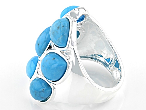 Blue Kingman Turquoise Sterling Silver Cluster Ring - Size 6