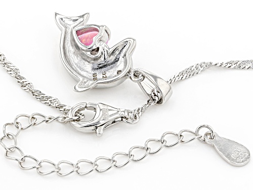 Lab Created Pink Opal with White Diamond Accent Rhodium Over Silver Dolphin Pendant/Chain