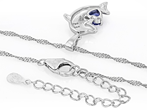 0.37ct Tanzanite With 0.01ct White Diamond Accent Rhodium Over Silver Dolphin Pendant With Chain