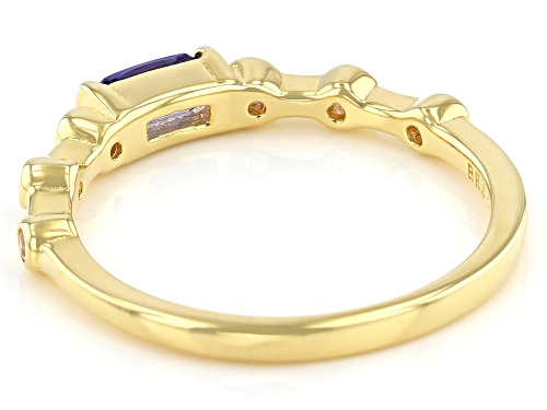 0.20ct Rectangular Octagonal Tanzanite with 0.10ctw Lab Sapphire 18k Yellow Gold Over Silver Ring - Size 10