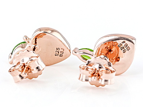 6X6mm Rose Quartz with 0.18ctw Chrome Diopside 18k Rose Gold Over Sterling Silver Peach Earrings