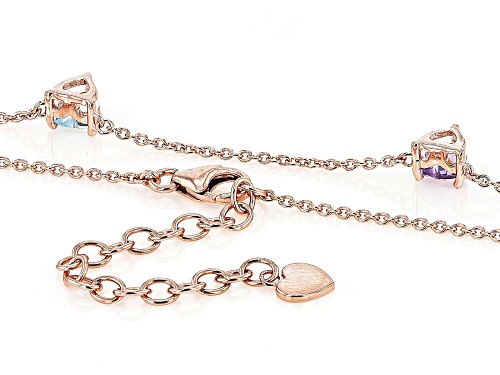 2.02ctw Heart Shape Multi-Gemstone 18k Rose Gold Over Sterling Silver Station Necklace - Size 18