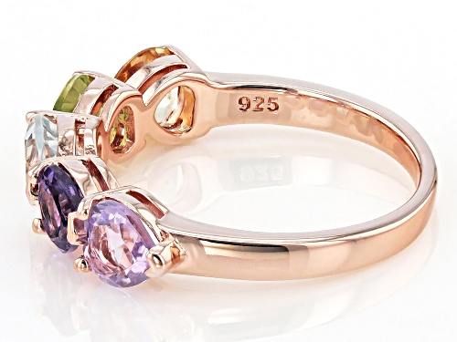 2.31ctw Heart Shape Multi-Gemstone 18k Rose Gold Over Sterling Silver Ring - Size 6