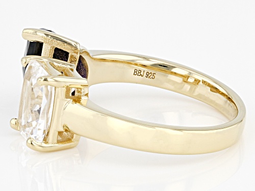 2.00ct Pear Shape Lab Blue Sapphire & 2.00ct Lab White Sapphire 18k Yellow Gold Over Silver Ring - Size 6