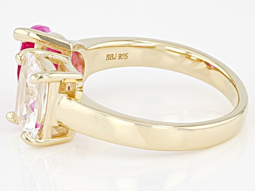 2.00ct Lab Created Pink Sapphire and 2.00ct Lab White Sapphire 18k Yellow Gold Over Silver Ring - Size 8