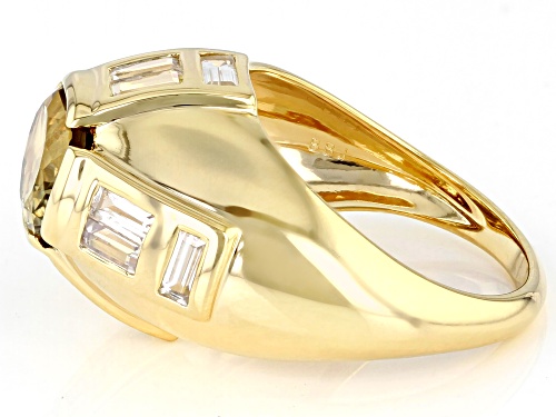 2.04ct Oval Champagne Quartz With 1.53ctw Baguette White Zircon 18k Yellow Gold Over Silver Ring - Size 8