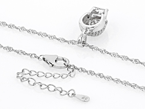 .72ctw Lab Created White Sapphire Rhodium Over Sterling Silver Skull Pendant With Chain