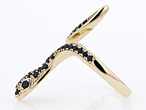 0.72ctw Round Black Spinel 18k Yellow Gold Over Sterling Silver Snake Bypass Ring - Size 7