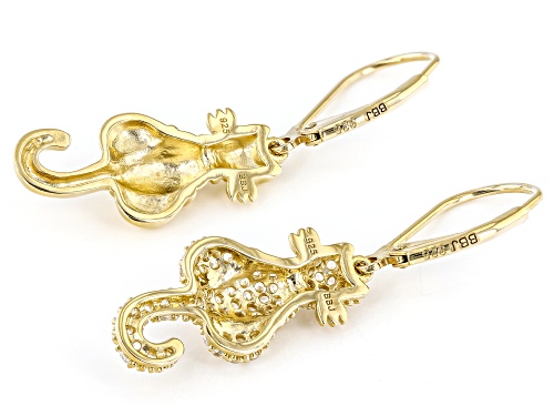 0.88ctw Round Lab Created White Sapphire 18k Yellow Gold Over Sterling Silver Cat Earrings