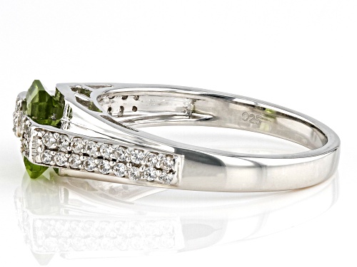 1.36ct Manchurian Peridot™ With 0.43ctw White Zircon Rhodium Over Sterling Silver Ring - Size 11