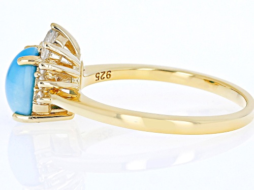 Sleeping Beauty Turquoise And 0.25ctw White Zircon 18k Yellow Gold Over Sterling Silver Ring - Size 9