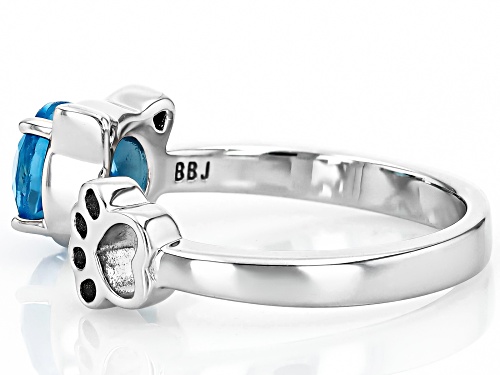 1.40ct Swiss Blue Topaz With 0.01ctw Diamond Accent Rhodium Over Sterling Silver Cat Hug Cuff Ring - Size 7