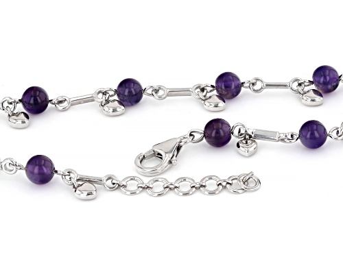 9.00ctw Round Amethyst Rhodium Over Sterling Silver Station Anklet - Size 9