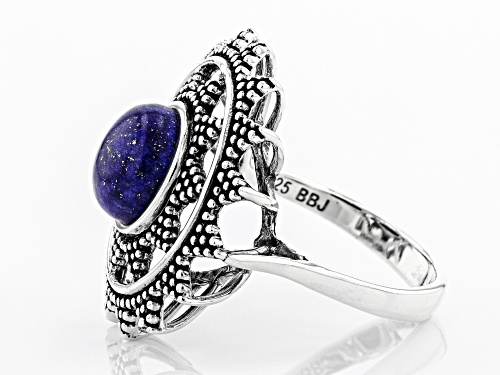 Global Destinations™ 9mm Lapis Lazuli Rhodium Over Sterling Silver Ring - Size 8