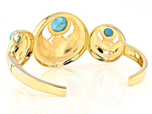 Global Destinations™ Turquoise 18k Gold Over Brass Egyptian Ma'at Design 3-Stone Cuff Bracelet - Size 7.5