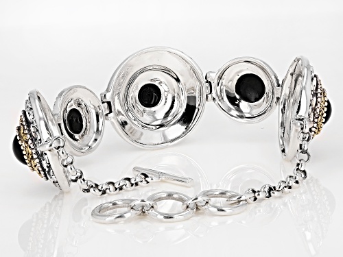 Global Destinations™ 8mm Round Black Onyx Silver & 18k Gold Over Silver Two-Tone 5-Stone Bracelet - Size 7.25