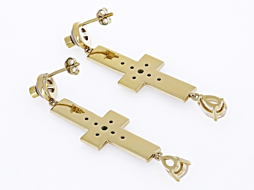 Global Destinations(TM) Rose Quartz, Zircon, Chrome, Enamel 18K Gold Over Brass Dangle Earrings
