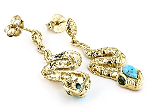 Global Destinations™ Turquoise and Chrome Diopside 18k Yellow Gold Over Silver Snake Earrings