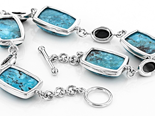 13x9mm Rectangular Cushion Turquoise And 1.50ctw Oval Black Spinel Sterling Silver Bracelet - Size 7.25