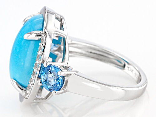 16x12mm Sleeping Beauty Turquoise With 1.00ctw Swiss Blue & White Topaz Rhodium Over Silver Ring - Size 6