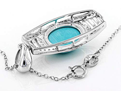 12x10mm Oval Sleeping Beauty Turquoise And .34ctw Round White Zircon Silver Pendant With Chain