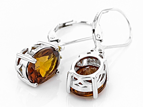 3.96ctw Oval Madeira Citrine And .14ctw Round Yellow Sapphire Sterling Silver Dangle Earrings