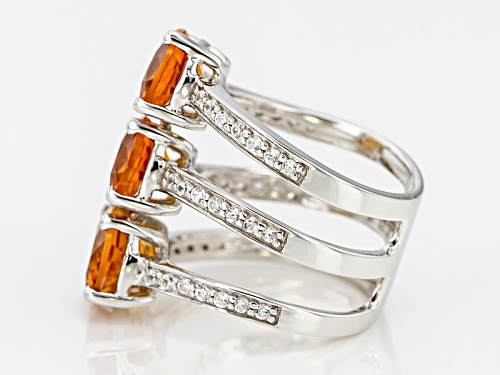 4.50ctw Oval Madeira Citrine And .35ctw Round White Zircon Sterling Silver 3-Stone Ring - Size 8