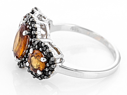 1.61ctw Oval Hessonite And .41ctw Round Black Spinel Sterling Silver 3-Stone Ring - Size 6