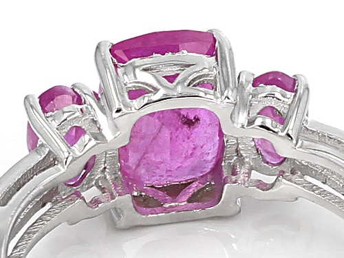 2.41ctw Cushion And Oval Mahaleo® Pink And .10ctw Round Pink Sapphire Sterling Silver Ring - Size 10