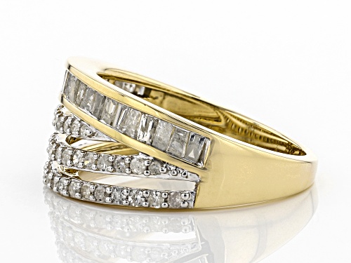 0.84ctw Round And Baguette White Diamond 10k Yellow Gold Ring - Size 6